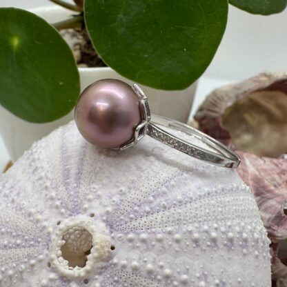 Sterling Silver Lotus Flower Ring with Purple Pearl - Image 5