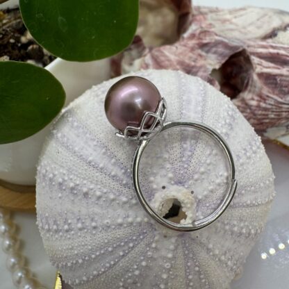 Sterling Silver Lotus Flower Ring with Purple Pearl - Image 4