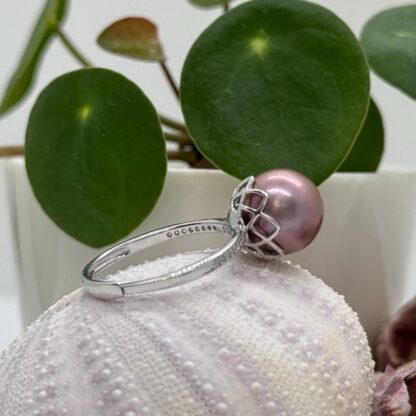 Sterling Silver Lotus Flower Ring with Purple Pearl - Image 6