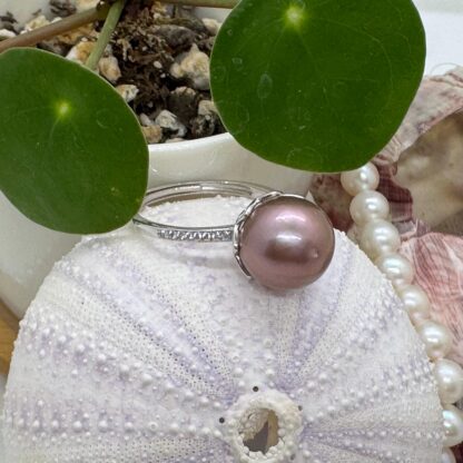 Sterling Silver Lotus Flower Ring with Purple Pearl - Image 7