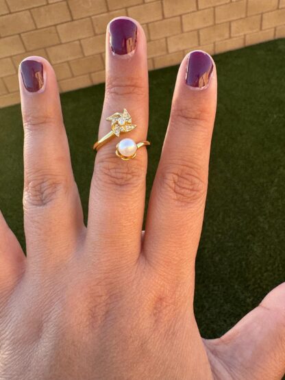 Windmill Fidget Ring with Saltwater Akoya Pearl 6-7mm in 18K Plated Gold or Silver - Image 4