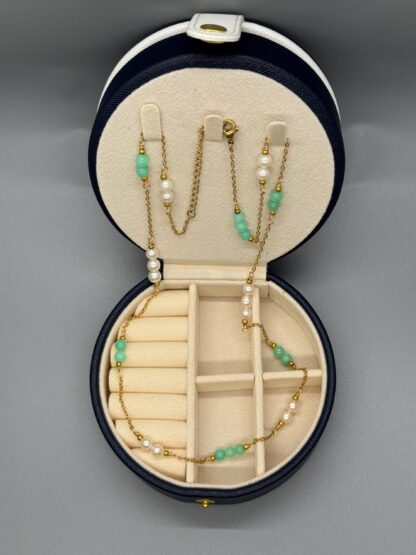 Handmade Gold Necklace with Australian Chrysoprase and Pearls - Adjustable (62-67cm) - Image 5