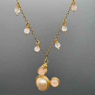 Gold Rose Quartz and Pearl Mickey Handmade Necklace (16-22inch)