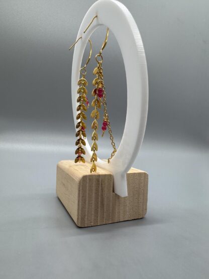 Gold Leaves and Berries Dangle Earrings in 18k PVD Plated Stainless Steel - Image 5