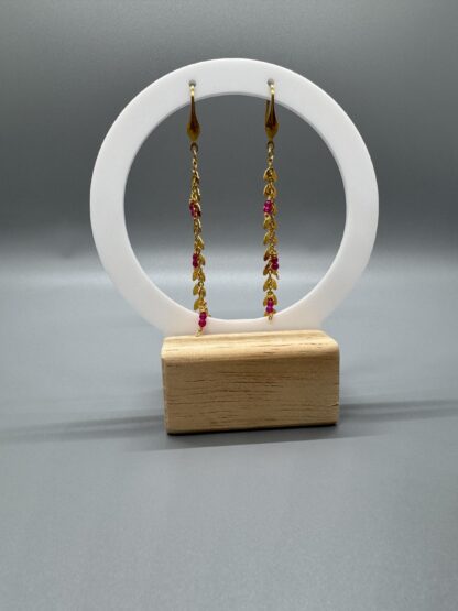 Gold Leaves and Berries Dangle Earrings in 18k PVD Plated Stainless Steel - Image 4