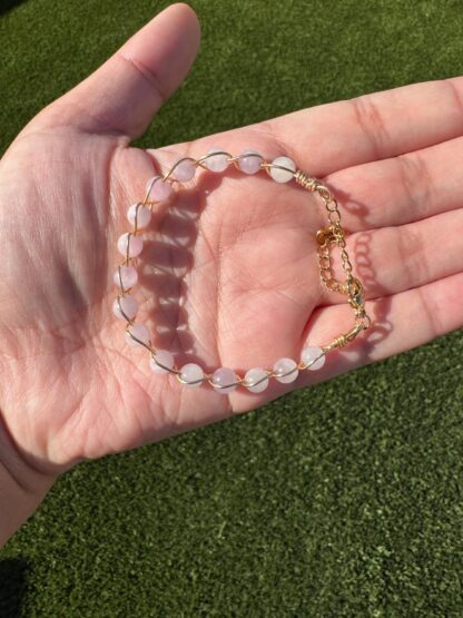 Beaded Pale Magenta Kunzite Handmade Bracelet 15-20cm Length - Image 4