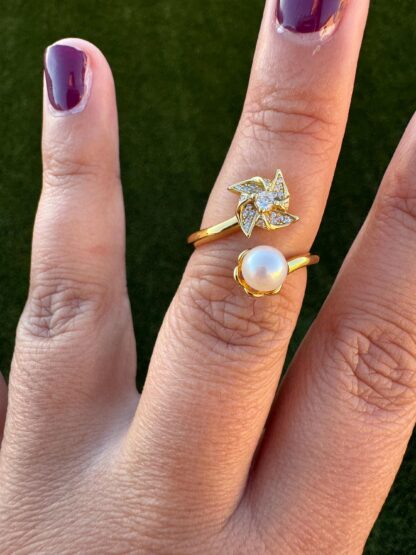 Windmill Fidget Ring with Saltwater Akoya Pearl 6-7mm in 18K Plated Gold or Silver - Image 5
