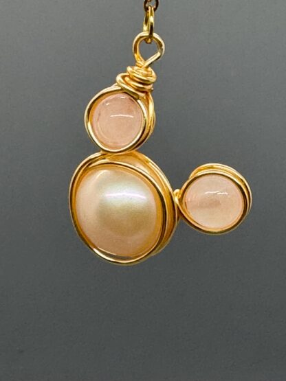 Gold Rose Quartz and Pearl Mickey Handmade Necklace (16-22inch) - Image 5