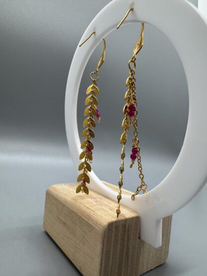 Gold Leaves and Berries Dangle Earrings in 18k PVD Plated Stainless Steel - Image 6