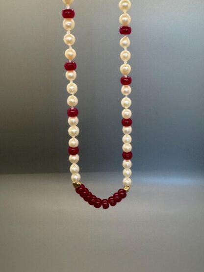 Ruby, Natural Pearls and Gold Hearts Necklace - Image 4