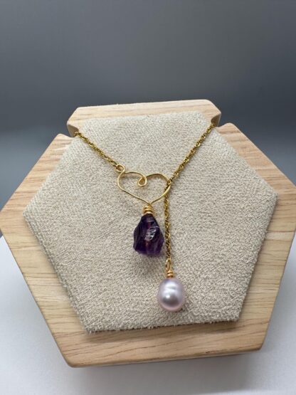 Amethyst and Lavender Pearl Lariat Necklace - Image 4