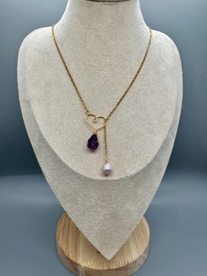Amethyst and Lavender Pearl Lariat Necklace - Image 5
