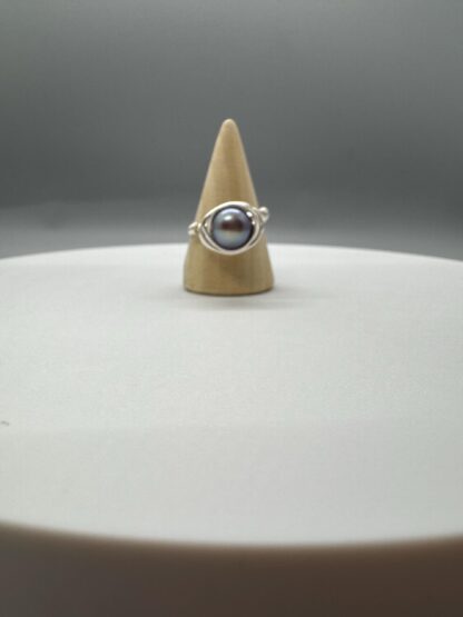 Silver Wire Wrapped Solitaire Pearl Ring US7 - Image 4