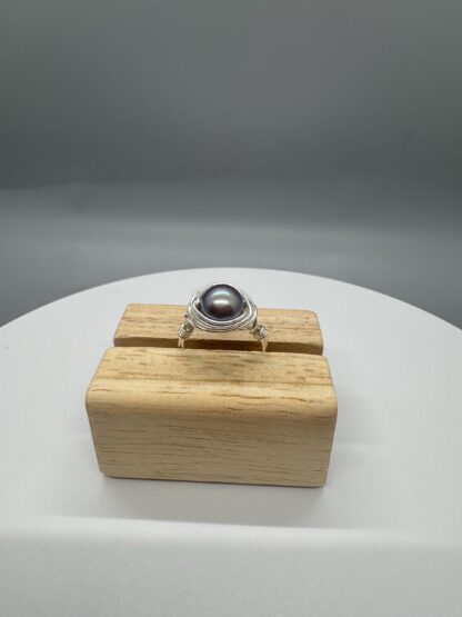 Silver Wire Wrapped Solitaire Pearl Ring US7 - Image 6