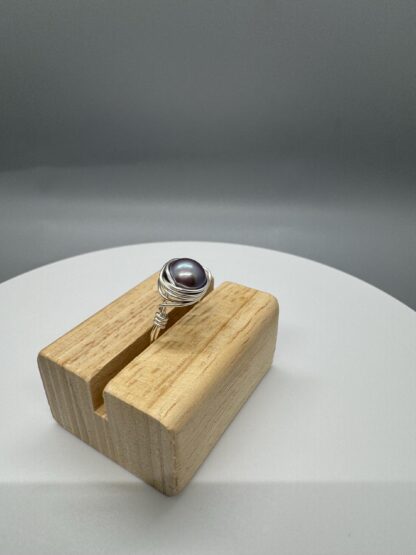 Silver Wire Wrapped Solitaire Pearl Ring US7 - Image 7