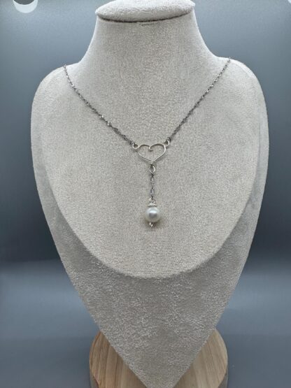 Pearl Lariat Y Necklace with heart - Image 7