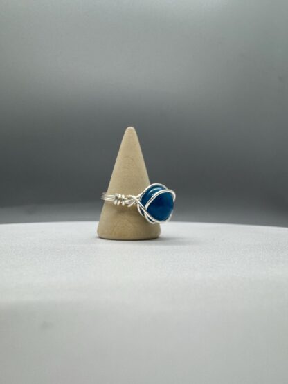 Silver Wired Wrap Blue Apatite Ring US9 - Image 7