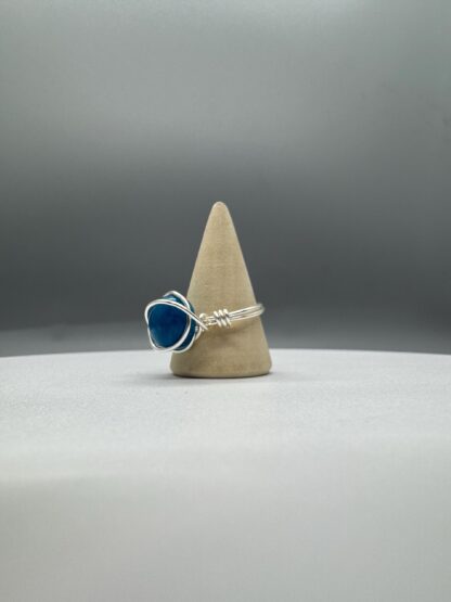 Silver Wired Wrap Blue Apatite Ring US9 - Image 6