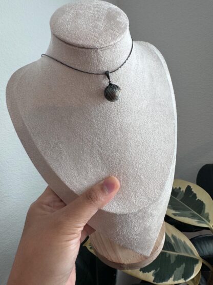 Carved Tahitian Pearl Pendant on Black Necklace - Image 4