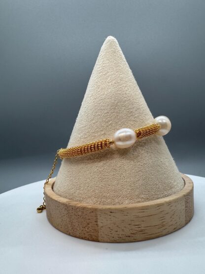 Gold Plated Twisted Spiral Natural Pearl Bracelet - Image 4