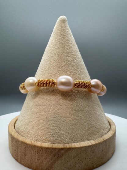 Gold Plated Twisted Spiral Natural Pearl Bracelet - Image 8
