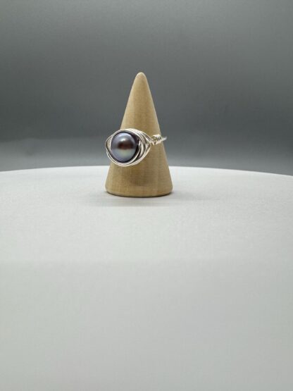 Silver Wire Wrapped Solitaire Pearl Ring US7 - Image 9