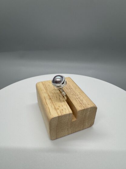 Silver Wire Wrapped Solitaire Pearl Ring US7 - Image 5