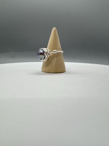 Silver Wire Wrapped Solitaire Pearl Ring US7 - Image 8