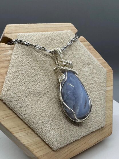 Blue Lace Agate Wired Wrap Pendant - Image 8