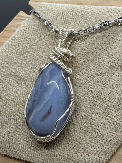 Blue Lace Agate Wired Wrap Pendant - Image 9