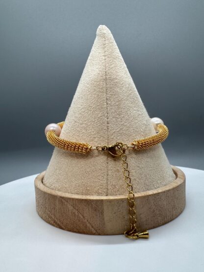 Gold Plated Twisted Spiral Natural Pearl Bracelet - Image 5