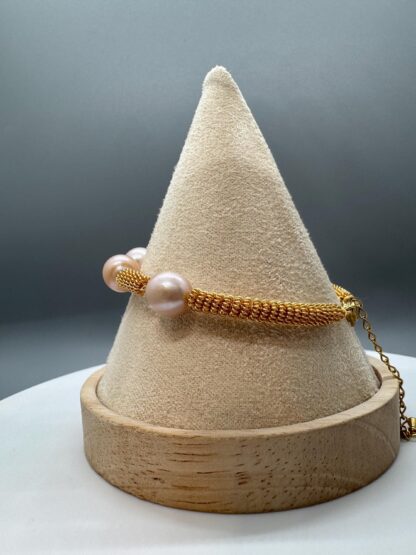 Gold Plated Twisted Spiral Natural Pearl Bracelet - Image 6