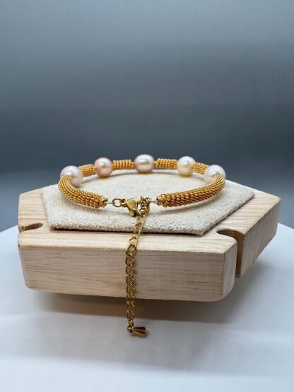Gold Plated Twisted Spiral Natural Pearl Bracelet - Image 7
