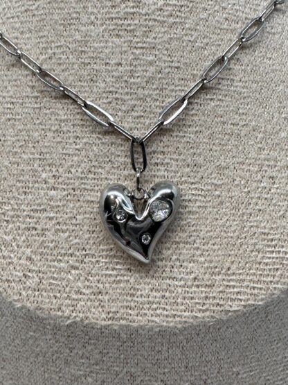 Double Layer Heart  Necklace with Aquamarine strand and a paper clip layer. - Image 8
