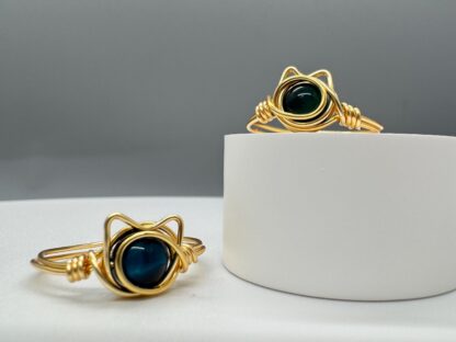 Cat Blue Tigers Eye or Pink Quartz Wire Wrapped Ring - Image 5