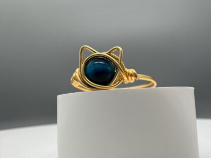 Cat Blue Tigers Eye or Pink Quartz Wire Wrapped Ring - Image 7