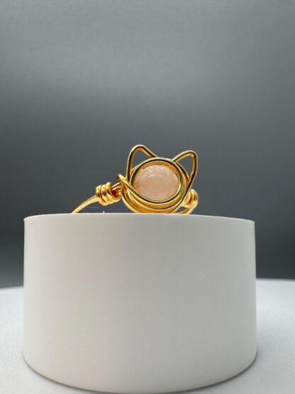 Cat Blue Tigers Eye or Pink Quartz Wire Wrapped Ring - Image 8