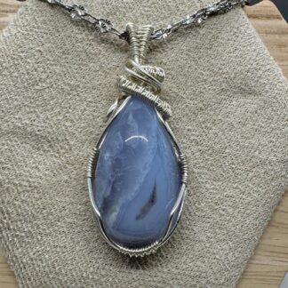 Blue Lace Agate Wired Wrap Pendant