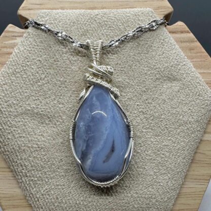 Blue Lace Agate Wired Wrap Pendant - Image 4