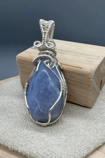 Blue Lace Agate Wired Wrap Pendant - Image 5