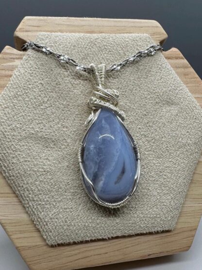 Blue Lace Agate Wired Wrap Pendant - Image 7