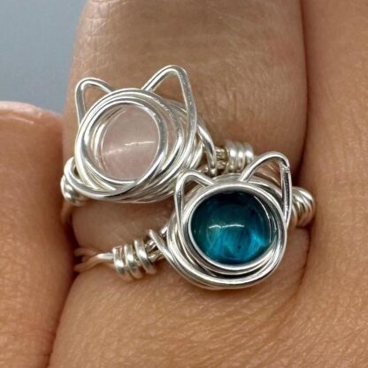 Cat Blue Tigers Eye or Pink Quartz Wire Wrapped Ring - Image 4