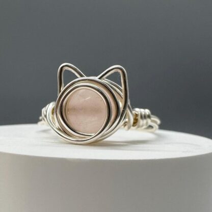 Cat Blue Tigers Eye or Pink Quartz Wire Wrapped Ring - Image 9