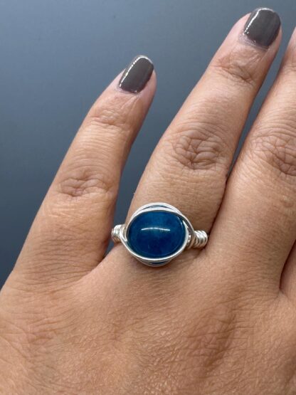 Silver Wired Wrap Blue Apatite Ring US9 - Image 9