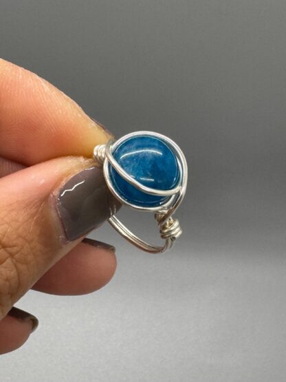 Silver Wired Wrap Blue Apatite Ring US9 - Image 10