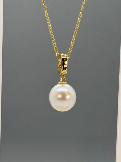 White Freshwater 11-12mm Universal Pearl Gold Pendant in Sterling Silver and Cubic Zirconia - Image 4