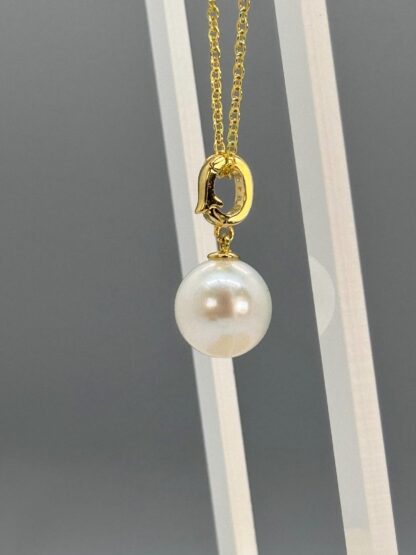 White Freshwater 11-12mm Universal Pearl Gold Pendant in Sterling Silver and Cubic Zirconia - Image 5