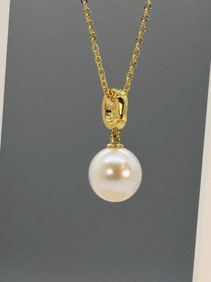 White Freshwater 11-12mm Universal Pearl Gold Pendant in Sterling Silver and Cubic Zirconia - Image 6