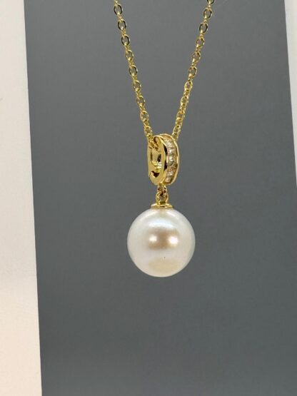 White Freshwater 11-12mm Universal Pearl Gold Pendant in Sterling Silver and Cubic Zirconia - Image 7