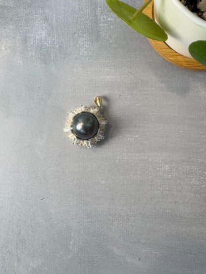 Genuine Tahitian Black Pearl Pendant – CZ Halo on Gold-Plated 925 Silver - Image 5